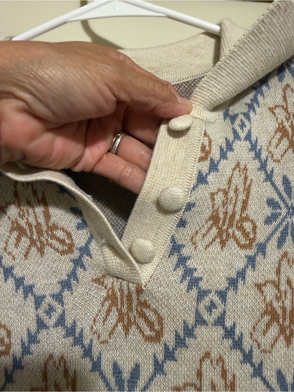 Simple Retro knit polo sweater  small patterned design with a vintage - Picture 6 of 9